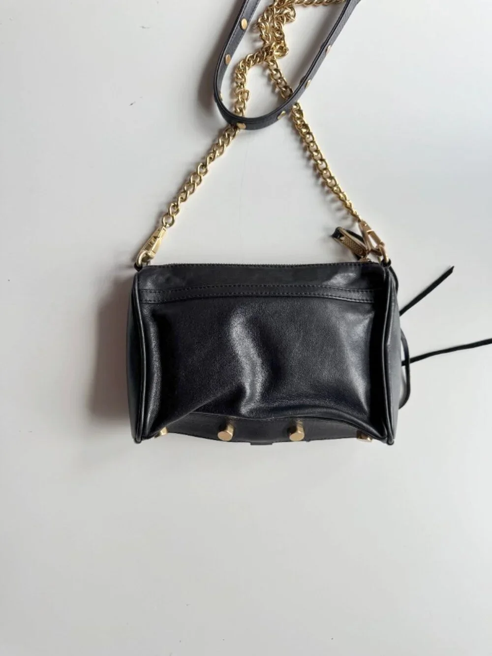 REBECCA MINKOFF Mini MAC Black Leather Gold Chain Crossbody Purse Bag - Picture 4 of 12